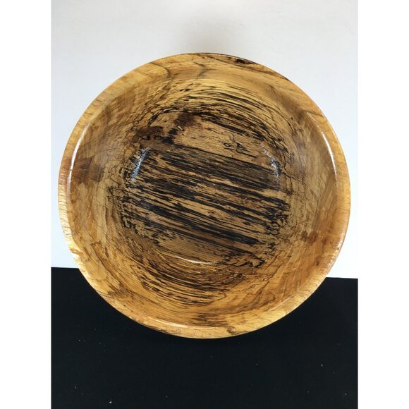 Vintage Wooden Spalted Oak Bowl Round Rustic Farmhouse Decor - Picture 7 of 8